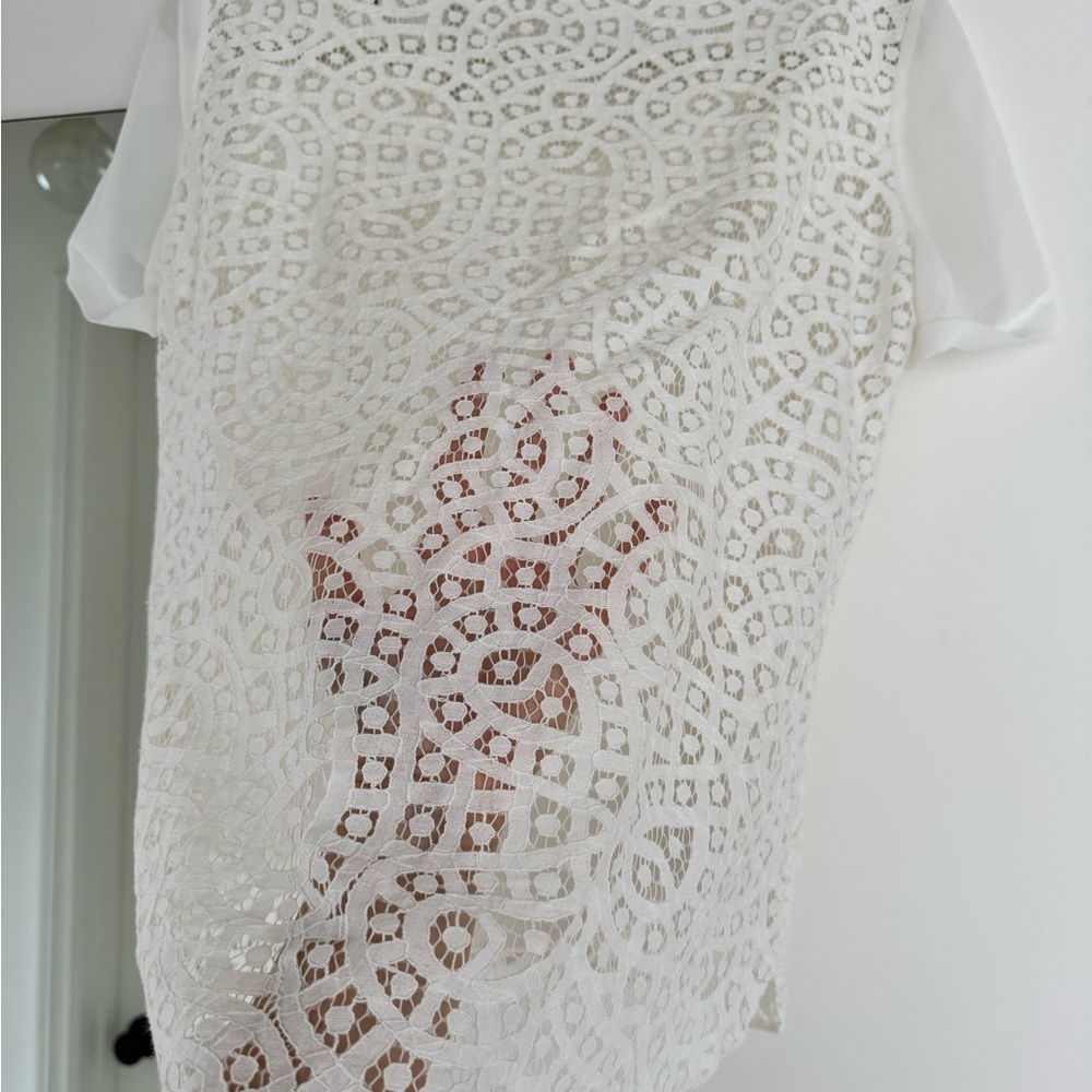 TAHARI Cream Lace Eyelet Women’s Top - Picture 4 of 6